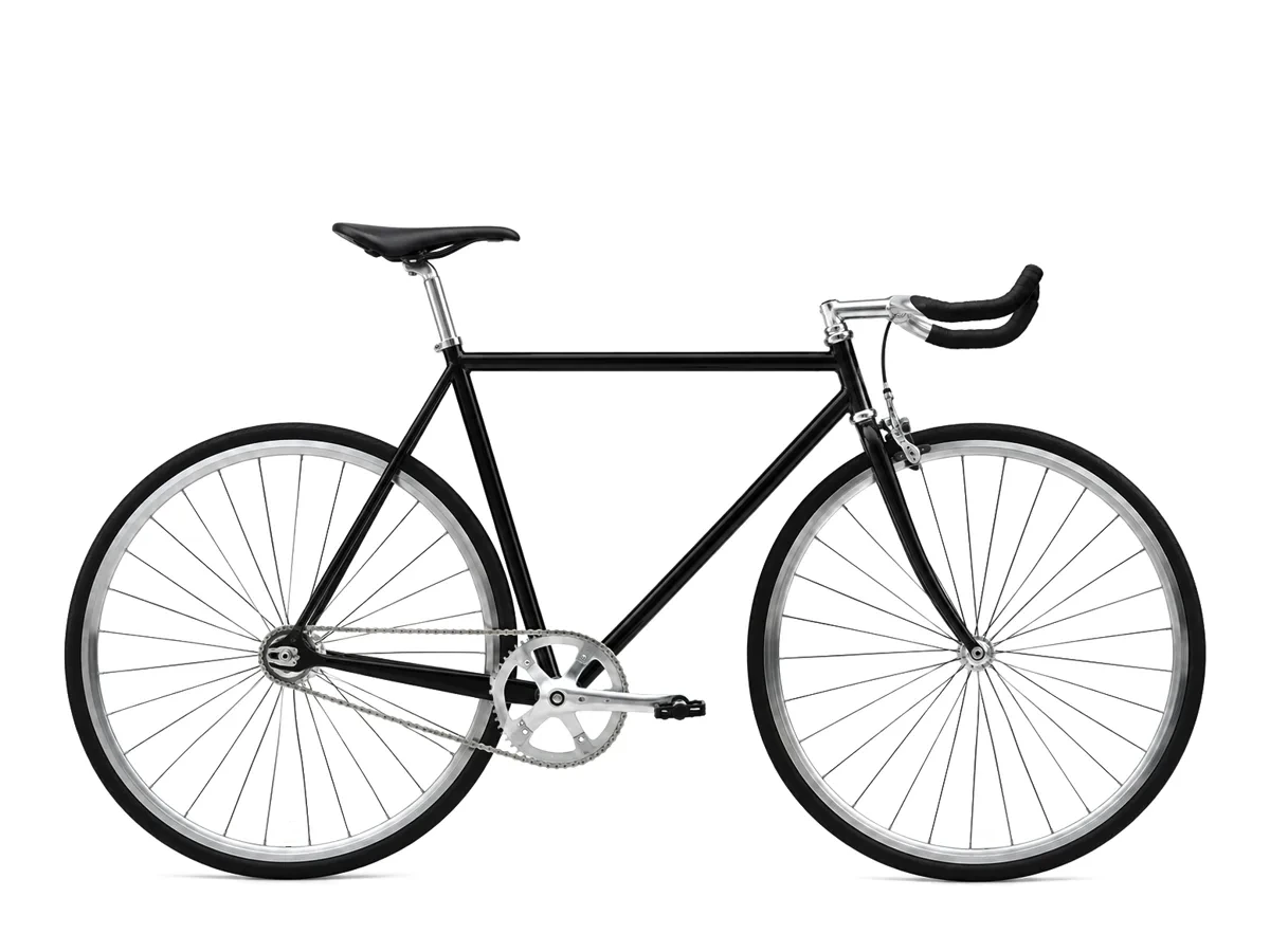 Fija, bicicleta de una velocidad negra con detalles cromados.