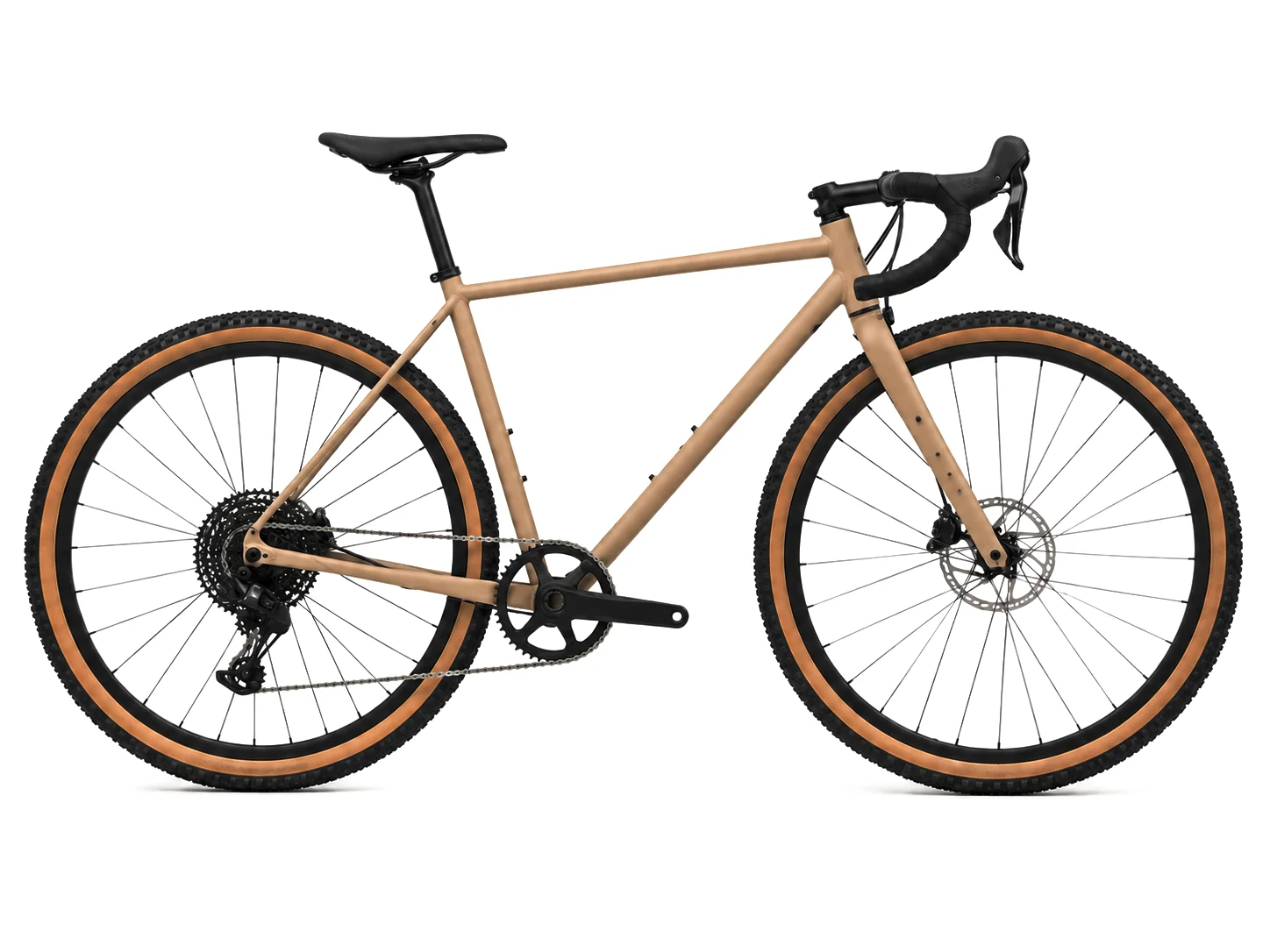 Bicicleta gravel Tramo en color arena, vista de perfil.