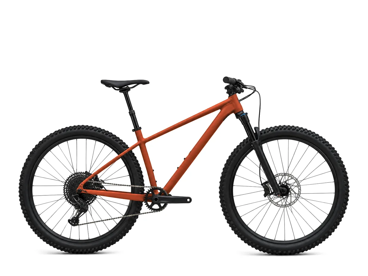 Senda, bicicleta de montaña rígida color óxido.